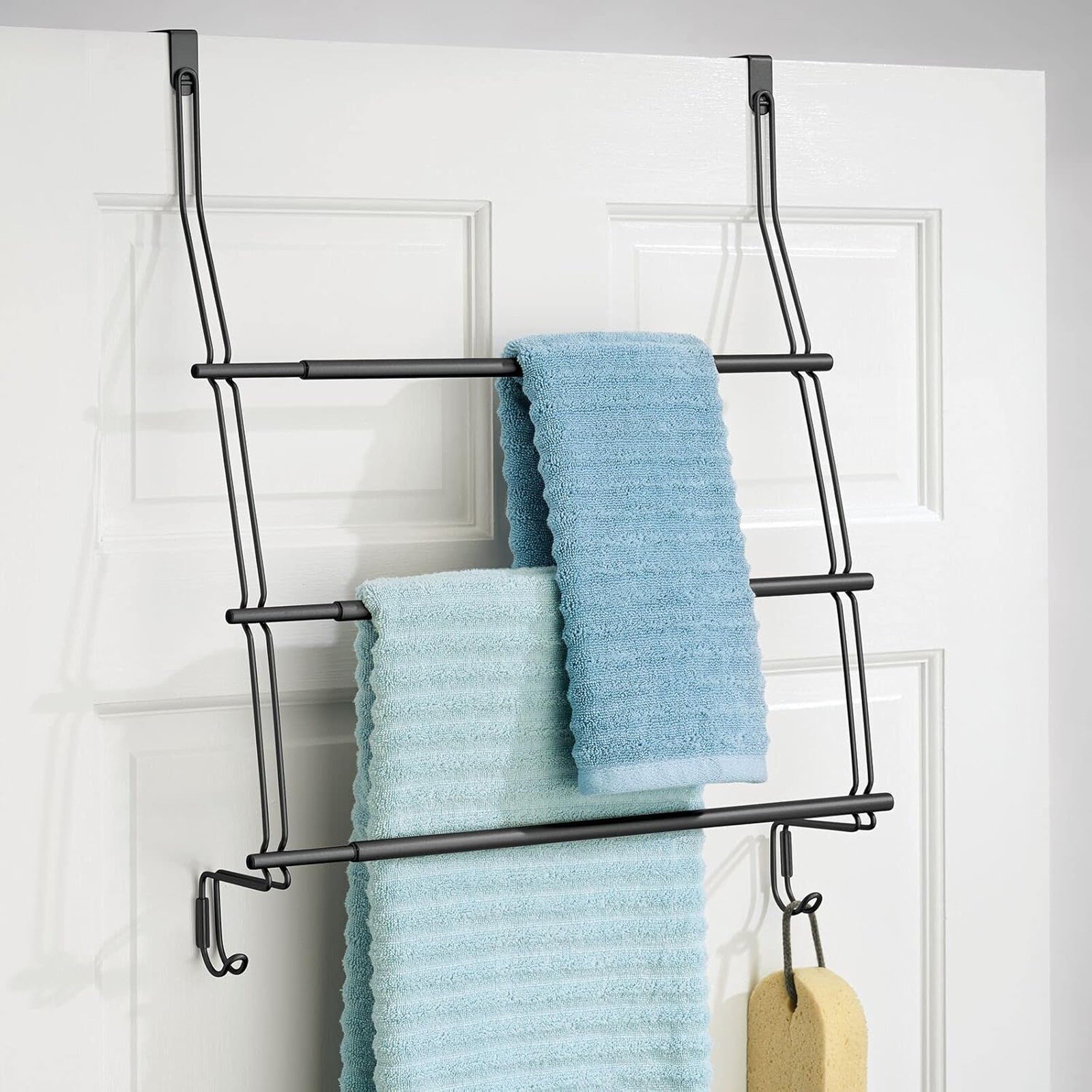 mDesign Expandable Metal Over Shower Door Towel Rack Bathroom Matte Black gallery