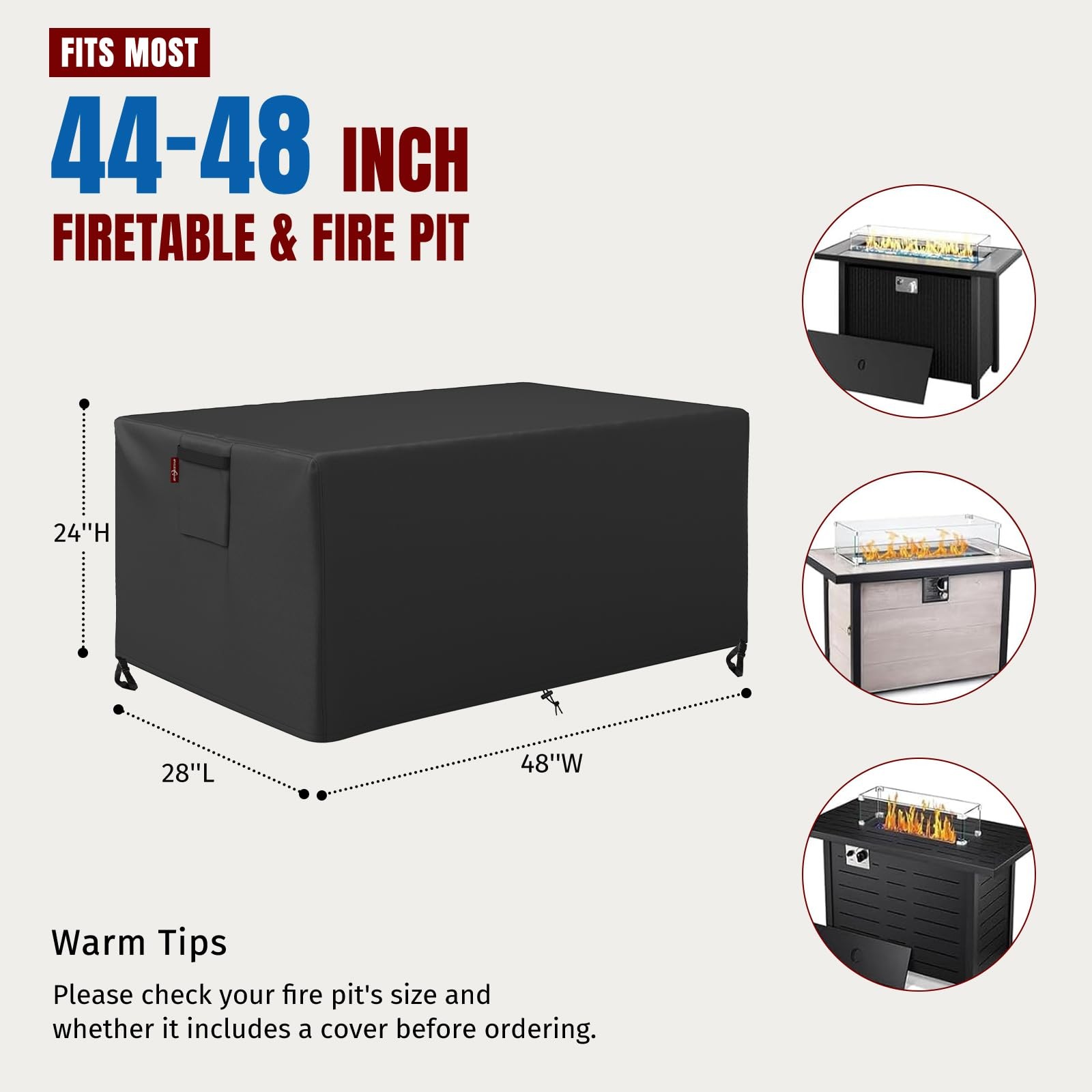 48" Fire Pit Cover Rectangular Waterproof Heavy Duty Outdoor 48×28×24Inch 420D gallery