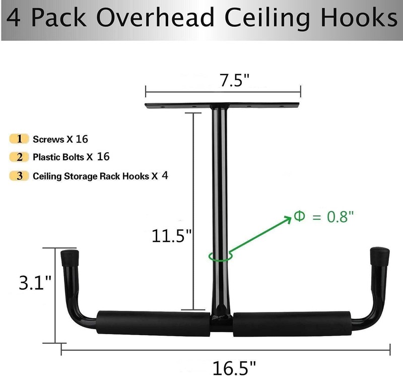 Overhead Garage Storage Hooks Rack Ceiling Mounted Heavy Duty Utility Hooks 4 Pc gallery