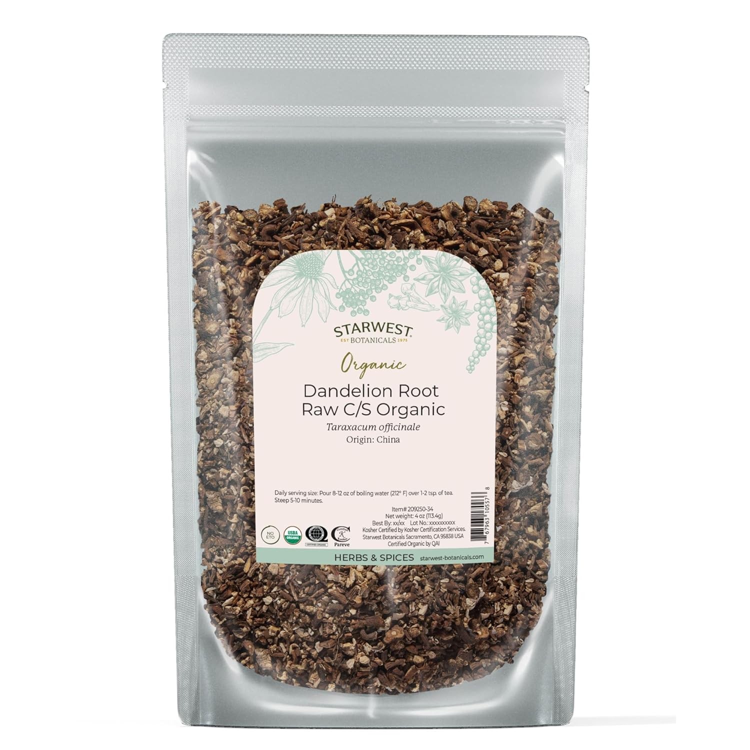 Starwest Botanicals Organic Raw Dandelion Root - Loose Leaf Herbal Tea, Cut gallery