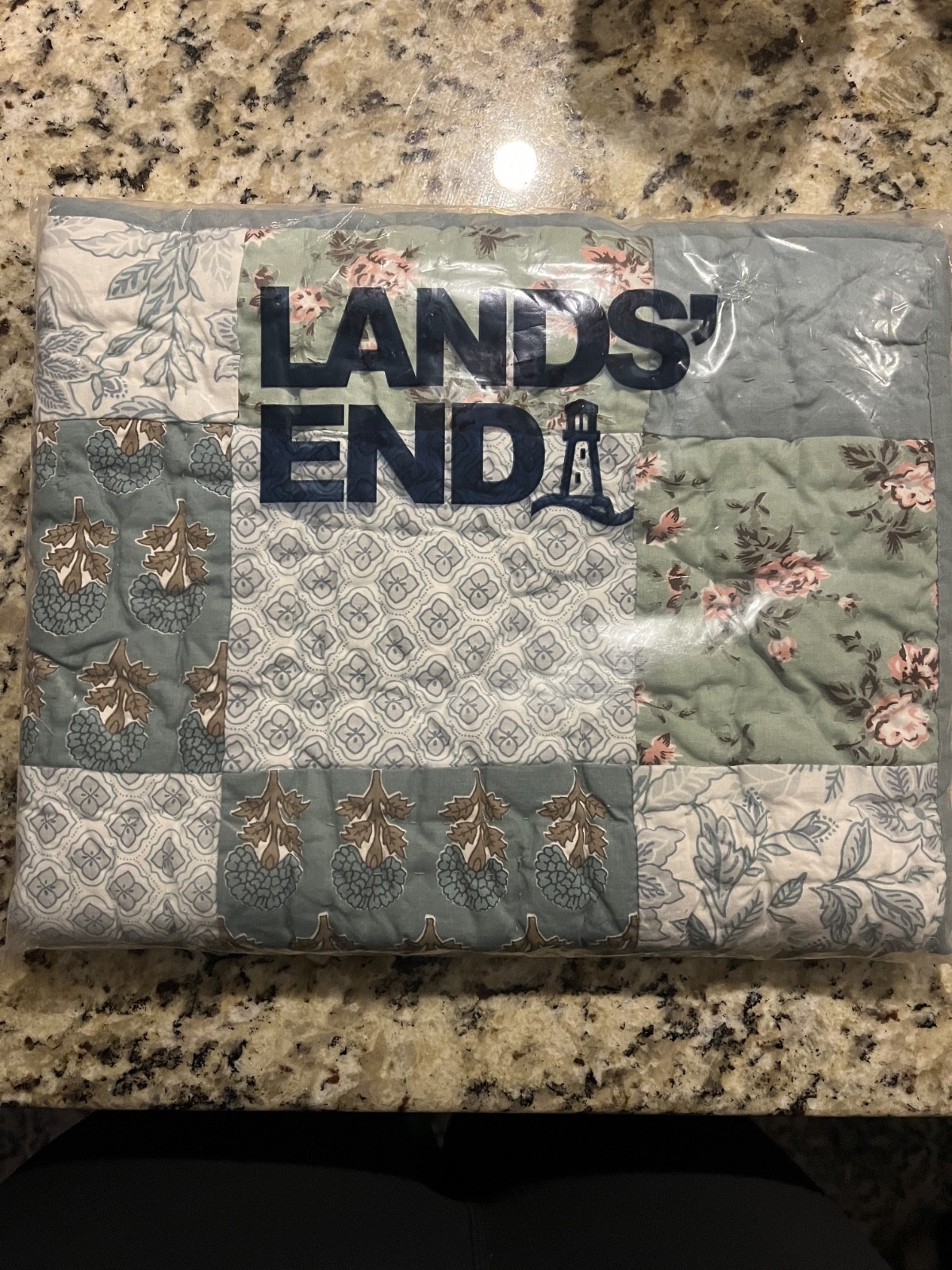 NWT Lands End Floral Square Patchwork Heirloom Standard Sham (1) Fresh Thyme Omb gallery