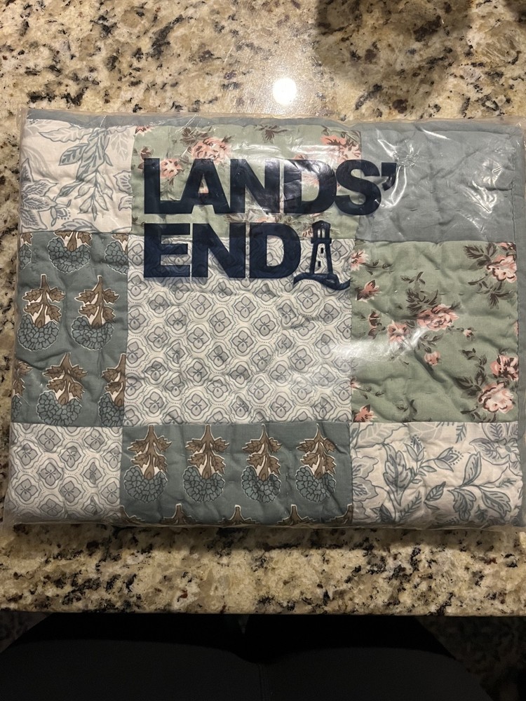 NWT Lands End Floral Square Patchwork Heirloom Standard Sham (1) Fresh Thyme Omb