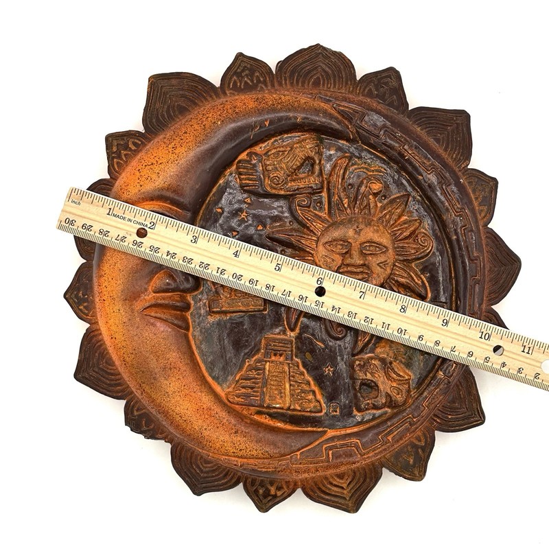 Sun And Moon Celestial Ceramic Wall Decor Hanging Plaque Heavy Thick 12 InchRead gallery