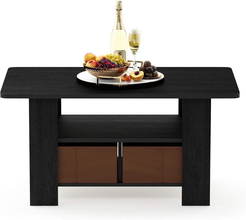 Elegant Engineered Wood Coffee Table with Dual Storage Bins in Medium Brown gallery
