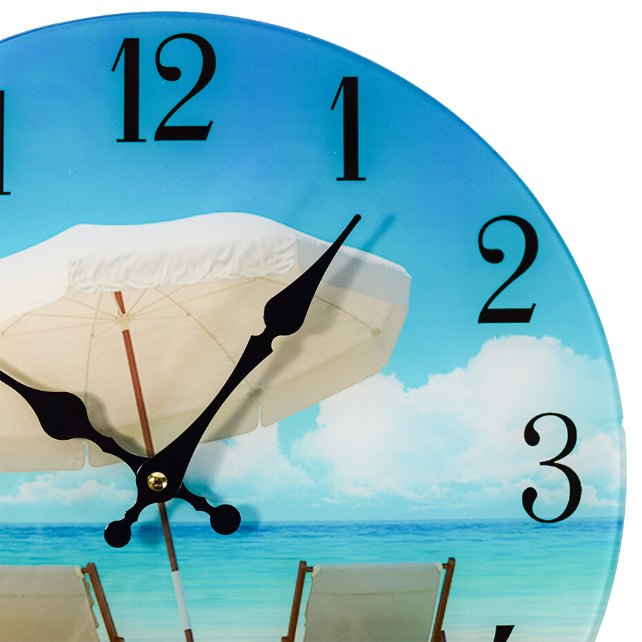 Glass Wall Clock Beach Chair Home Wall Decor Coastal Nautical Beach New 13"X 13" gallery