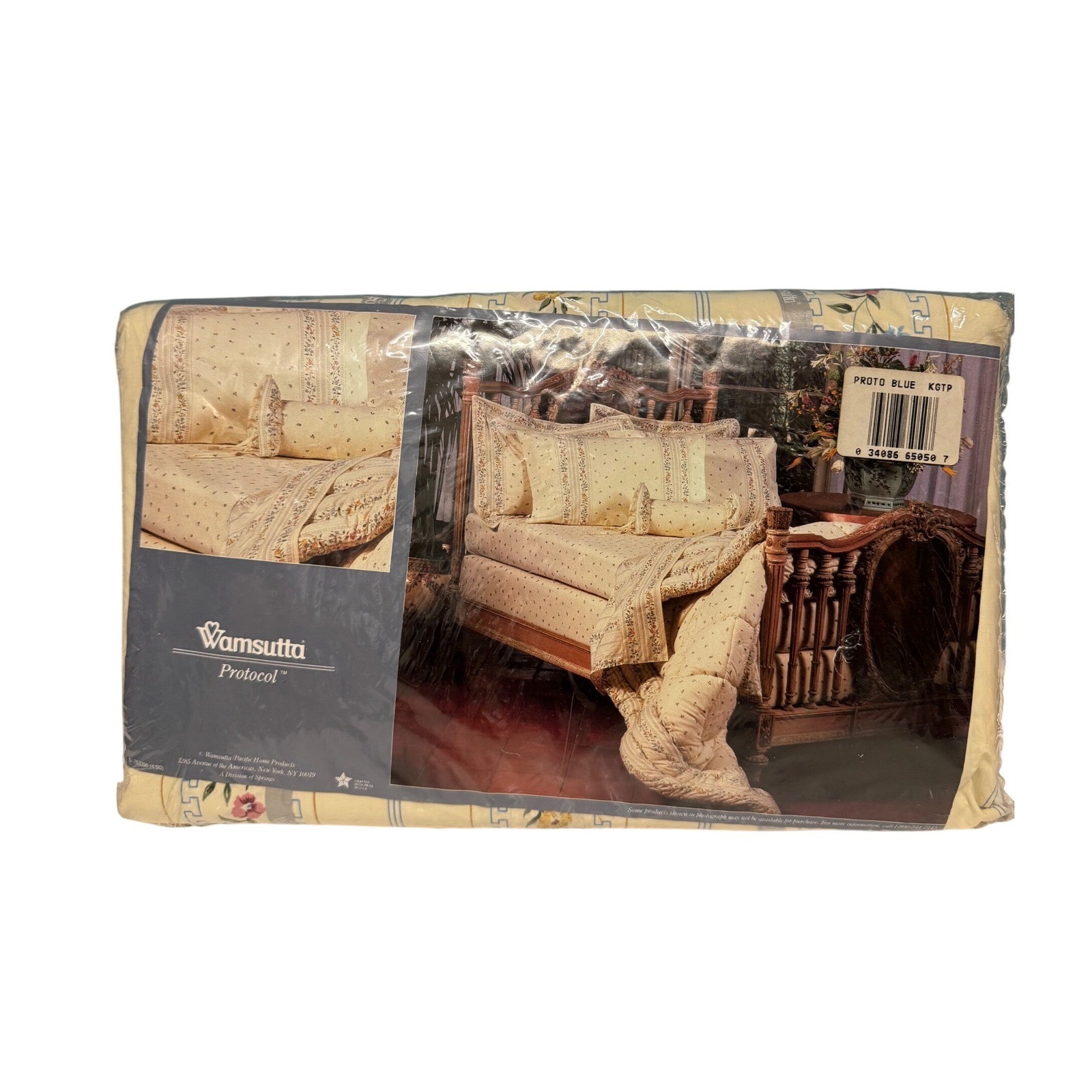 Wamsutta Supercale Plus King Flat Sheet Floral Greek Key Percale 200TC Made USA gallery