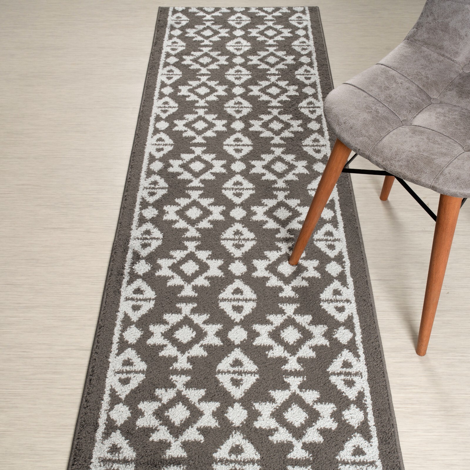 Custom Length Stair Hallway Runner Rug Non Slip Backing, Southwestern Grey gallery