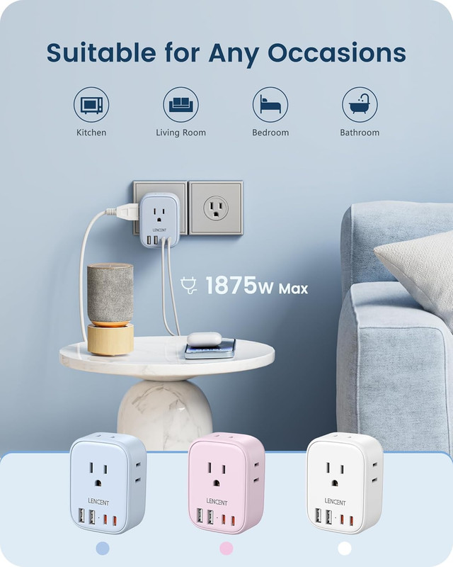 Multi Plug Outlet Extender with USB C, 4 AC Electrical Outlet Expander with 4 US gallery