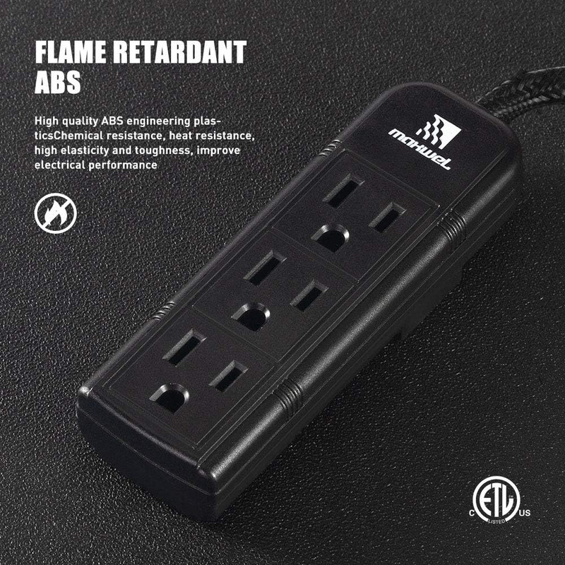 Power Strip Wall Mountable - ETL Listed 3 Grounded Outlets 10 Inch Braided Short gallery