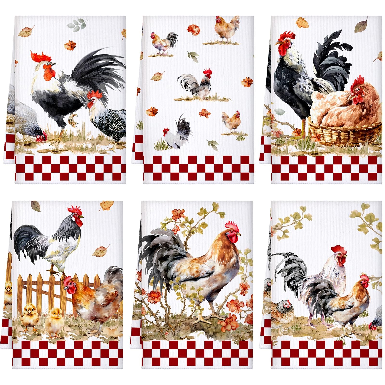 6 Pack Farmhouse Kitchen Towels Rooster Dish Towels for Fall Thanksgiving gallery