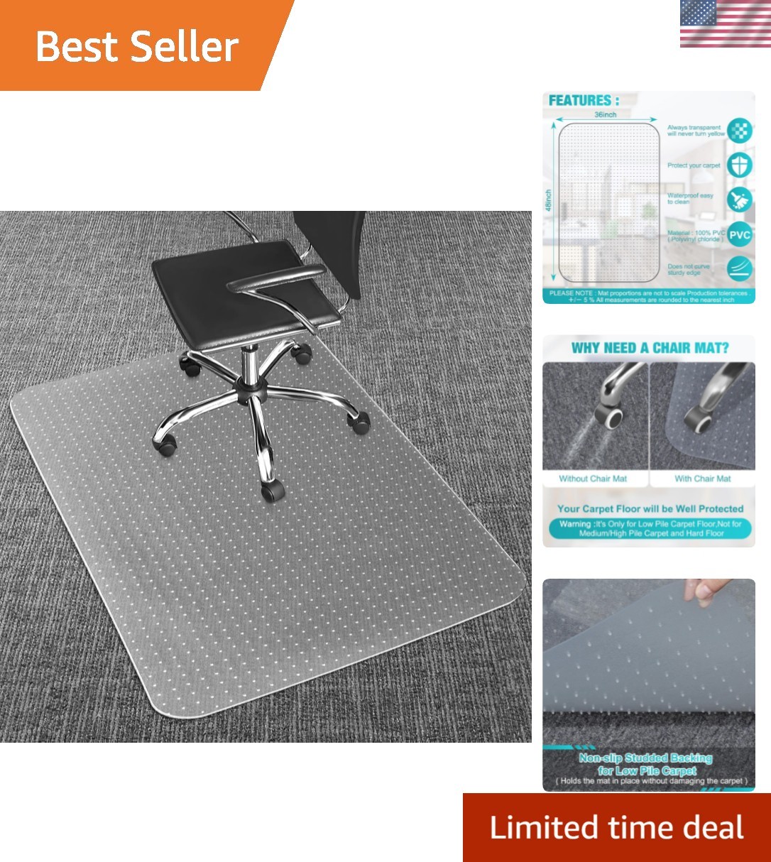 Office Chair Mat for Carpets, Clear Desk Floor Mat for Low, Flat and No Pile ... gallery