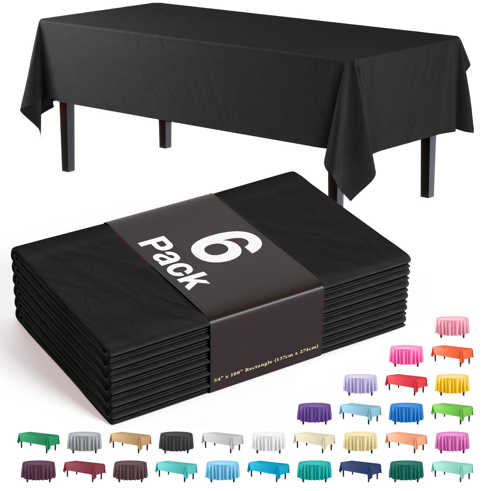 Exquisite 6-Pack Premium Plastic Tablecloth 54in. x 108in. Rectangle Plastic ... gallery