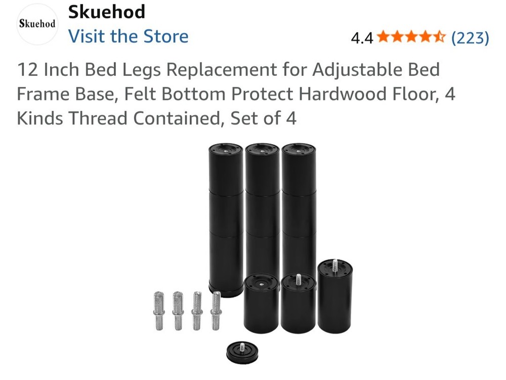 12 Inch Bed Legs Replacement for Adjustable Bed Base Frame, 3 in 1 Screw in L