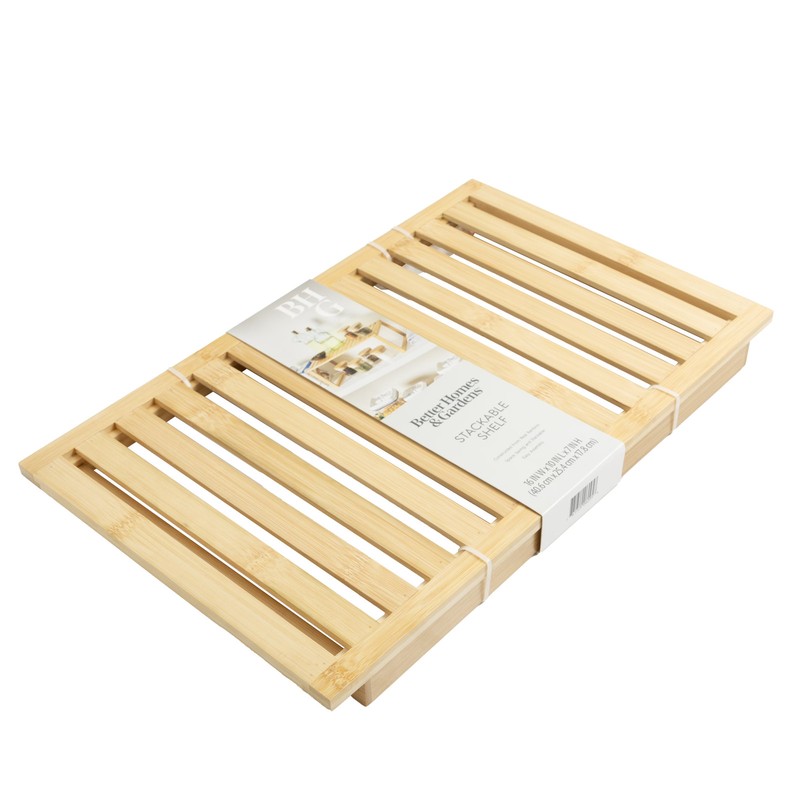 BH&G Natural Bamboo Stackable Shelf 16×10×1.18in Easy Assembly gallery