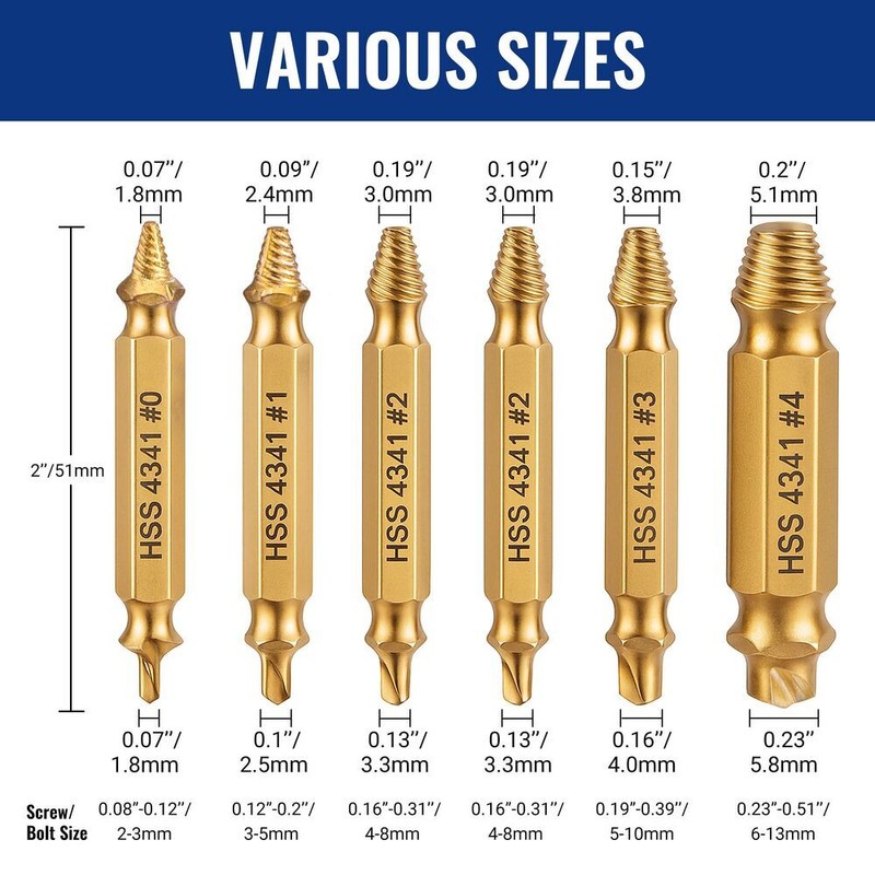 WORKPRO Stripped Screw Extractor Set 6 PIECE Screw Removal Broken Bolt Extractor gallery