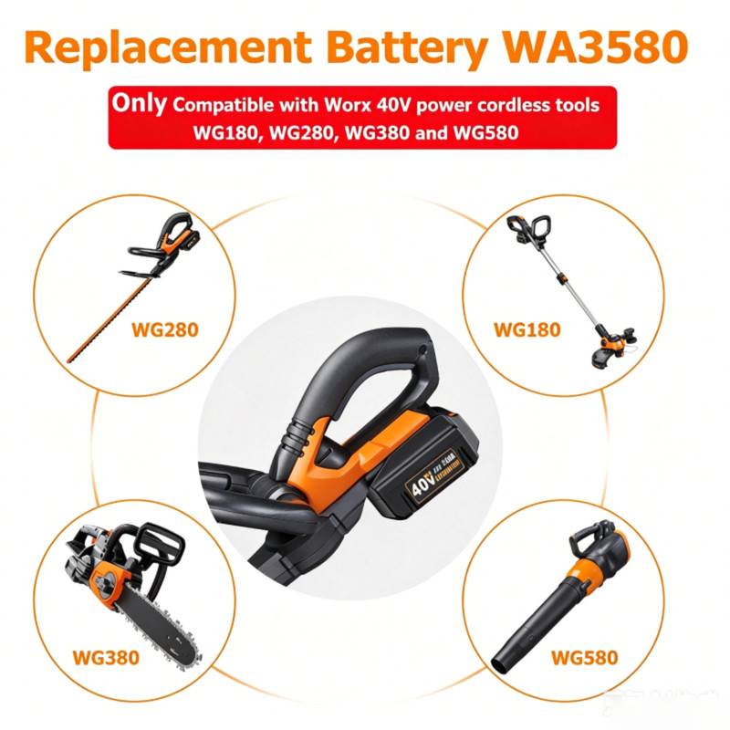 2Pack For WORX 40V MAX Extend Lithium Battery 40 Volt WA3580 WA3747 WA3877 WG580 gallery