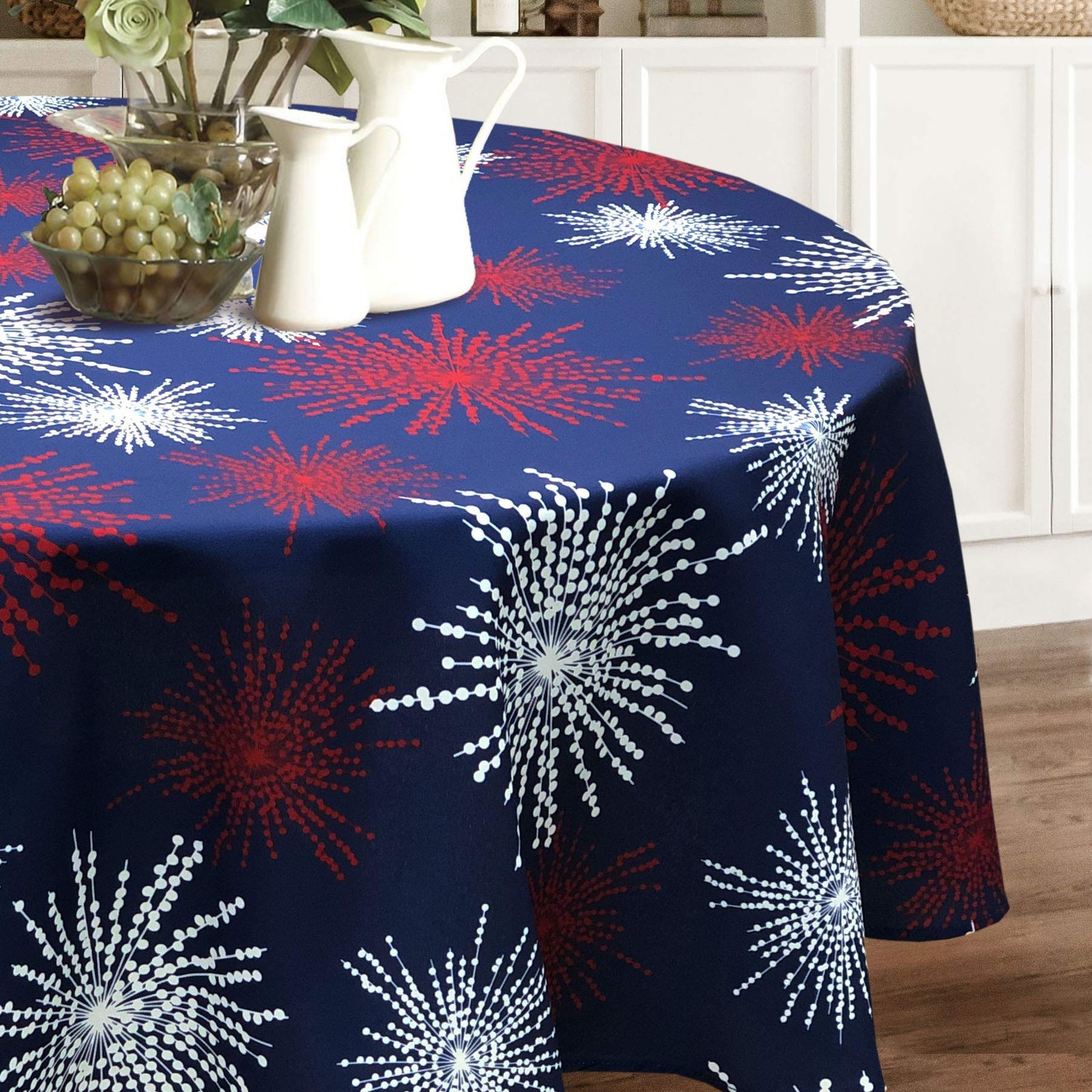 Red White Blue Celebration Fireworks Easy-Care Fabric Tablecloth (70" Round, ... gallery