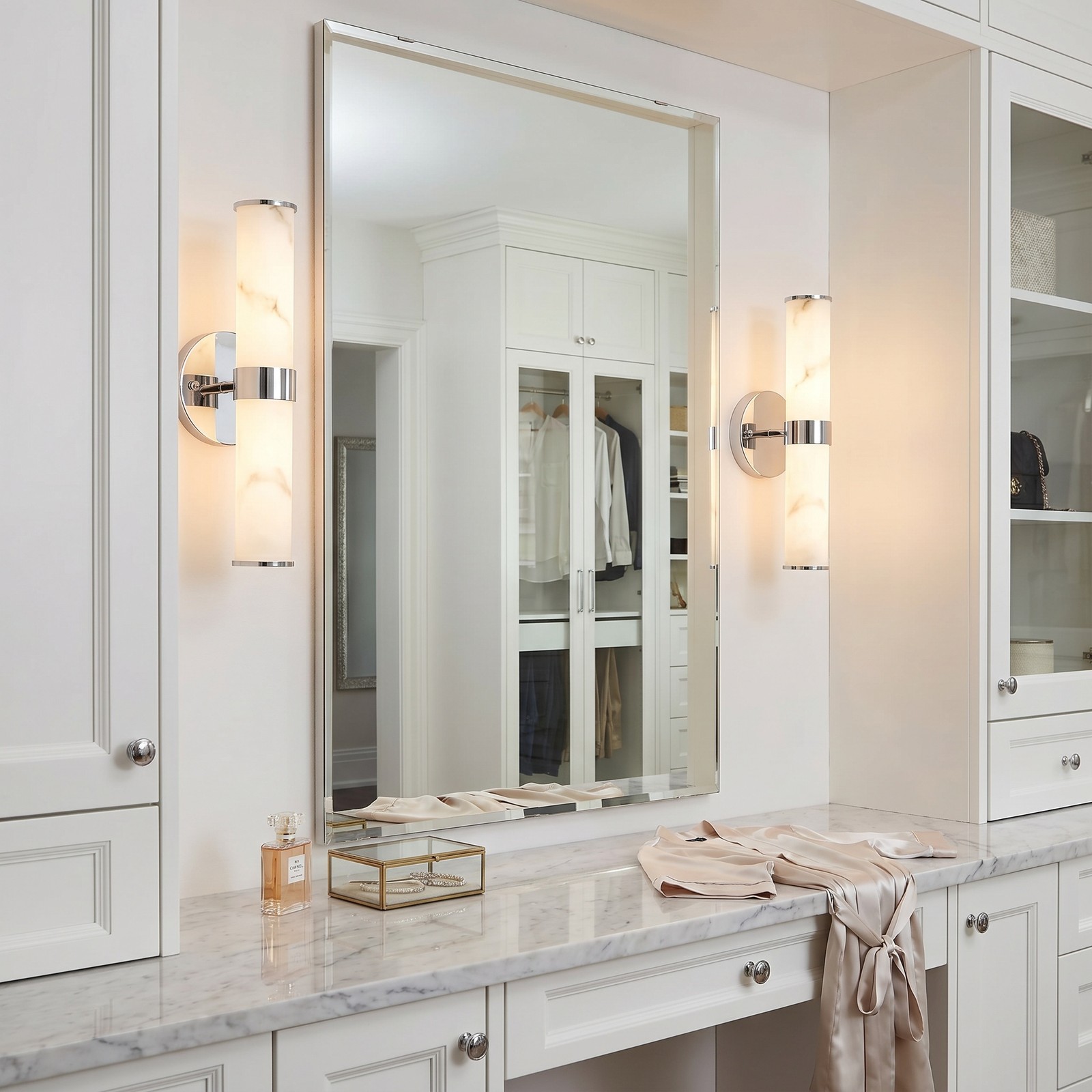 2 Pack 14 inch Modern Chrome Marble LED Wall Sconce Textured Indoor Fixture UL gallery