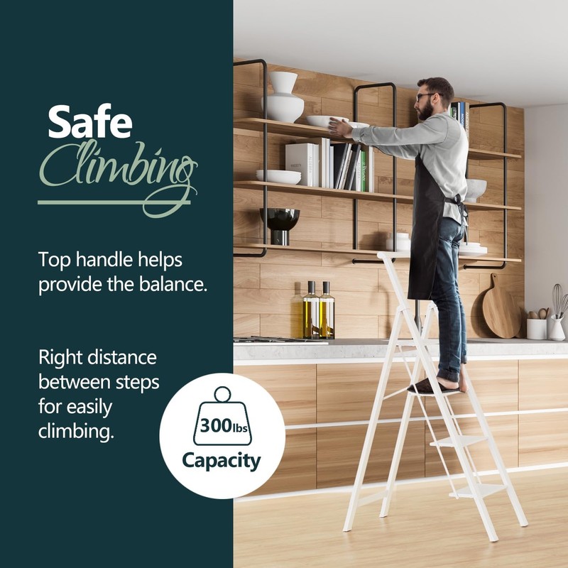 Foldable Step Ladder 4 9ft 300lb Lightweight Anti Slip White Ladders Home Pedals gallery