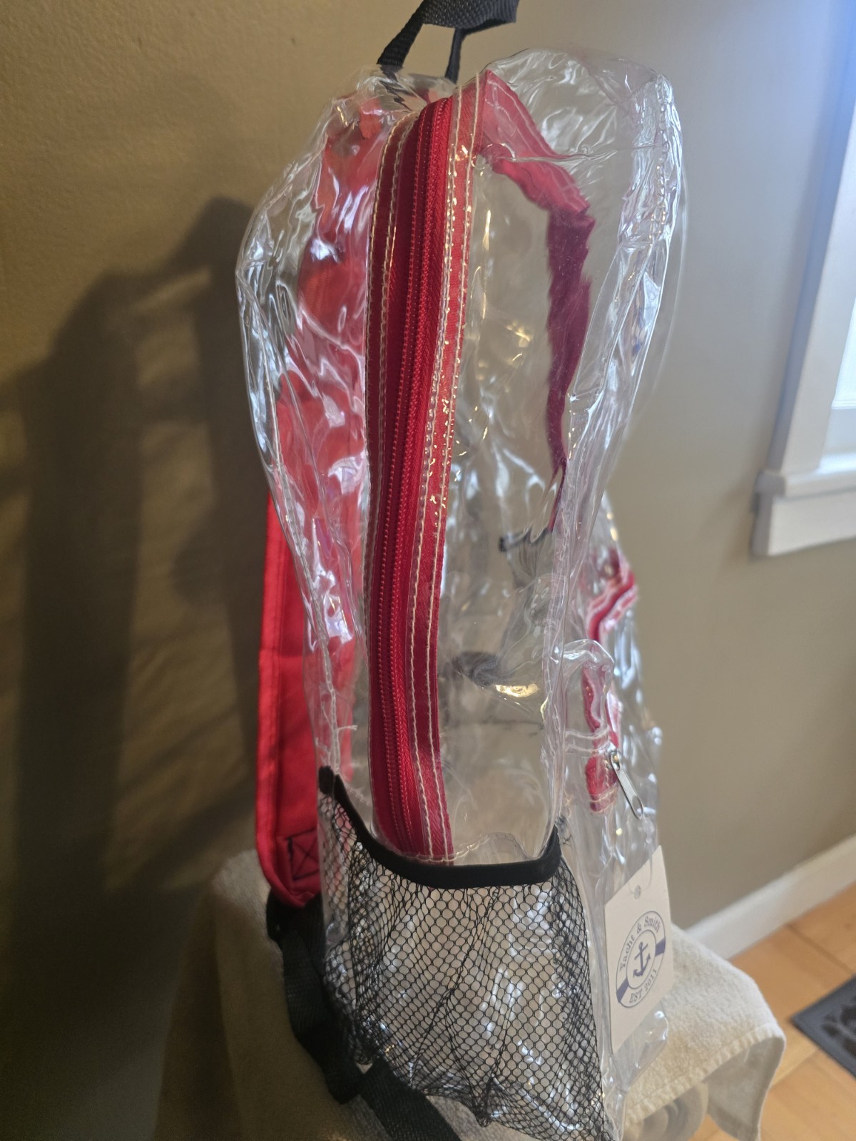 Yacht & Smith Clear & Red Plastic Backpack 17" Double Zipper 2