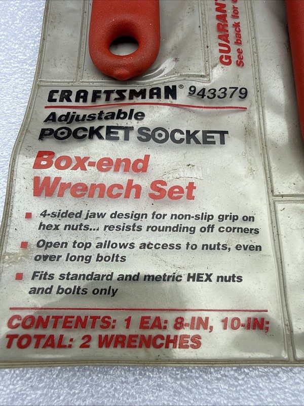 Craftsman Adjustable Pocket Socket Box-End Wrench Set 943379 8" & 10" Tool SEARS gallery