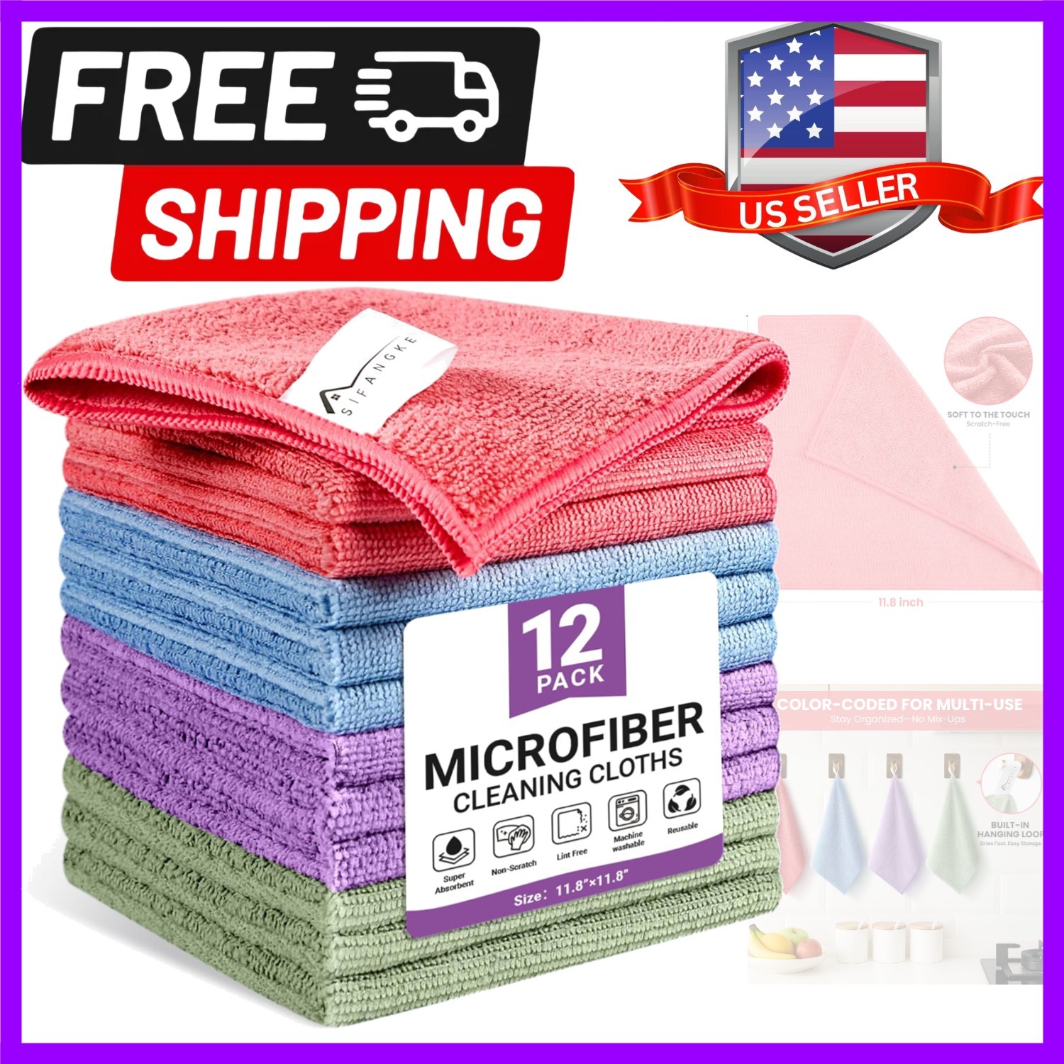 Microfiber Cleaning Cloth, 12 Pack Assorted Color Cleaning Rags for Housekeep... gallery