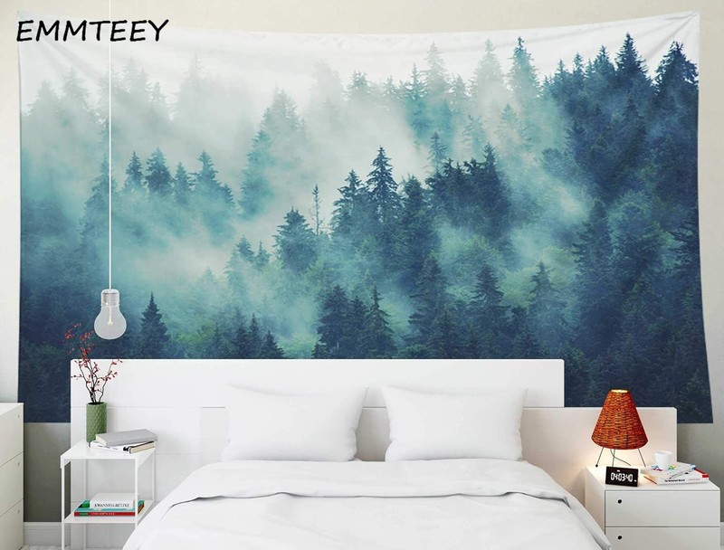 Forest Tapestry Wall Hanging - Green Misty Pine Tree Nature Wall Art, 80x60 I... gallery