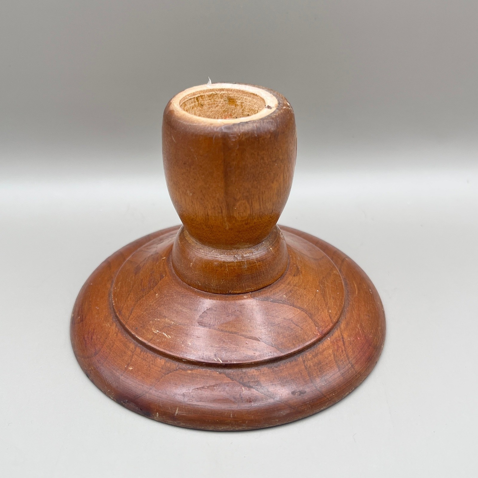 Vtg Cherry Wood Candlestick Holder Signed Woodcraftery Heirloom Turned 3" gallery