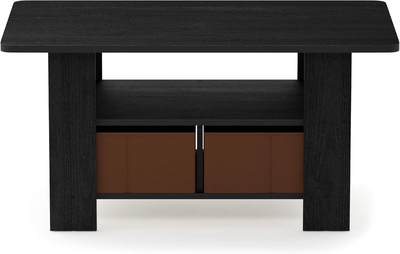 Elegant Engineered Wood Coffee Table with Dual Storage Bins in Medium Brown gallery