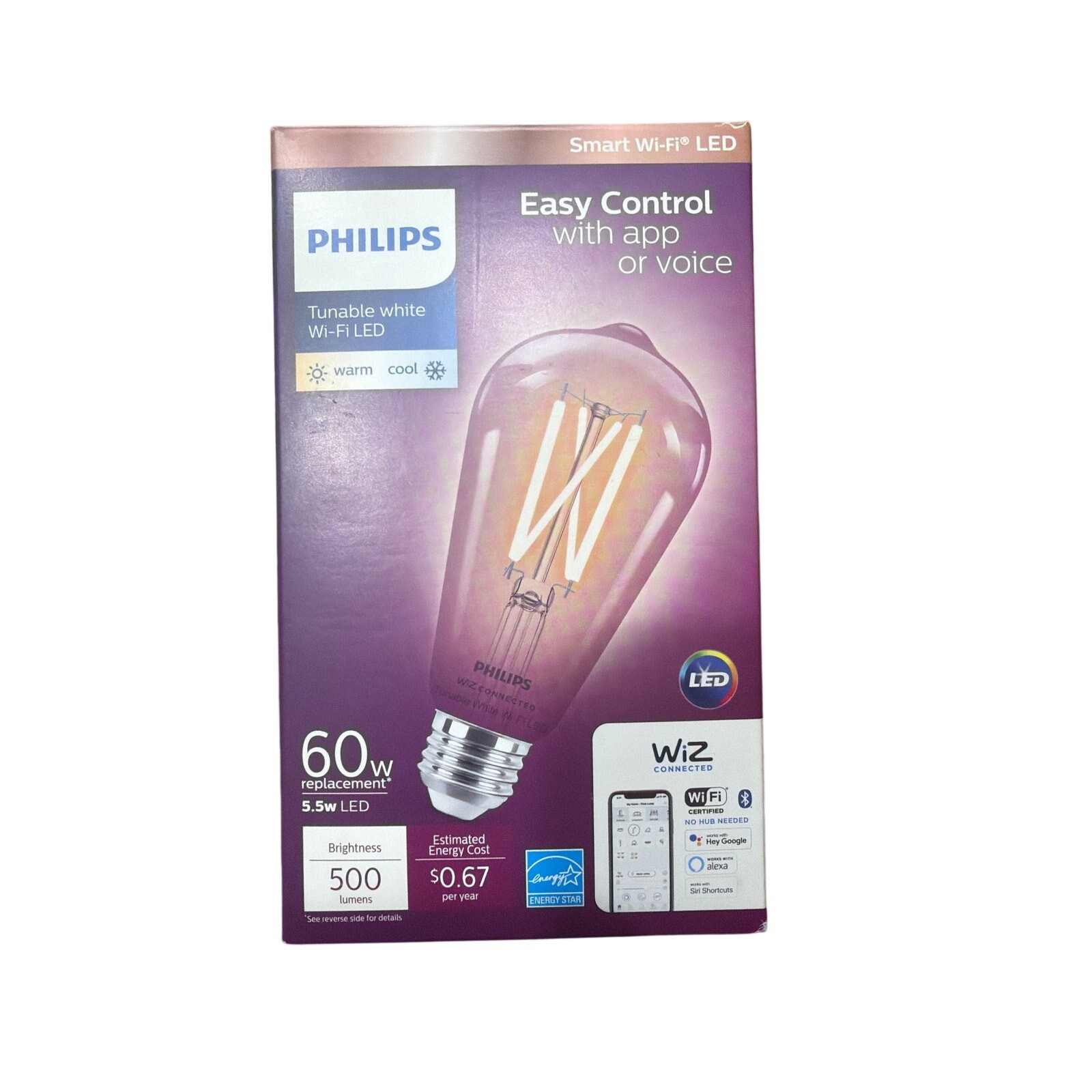 Philips Wi-Fi Connected LED 60-Watt ST19 Filament Tubular Light Bulb New gallery