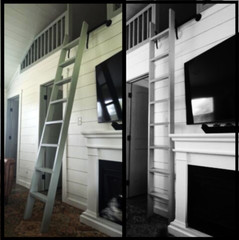 9ft-FULLY ASEMBLED-gray-LADDER plus*PUSH IN/PULL OUT*HARDWRE-3ft Pipe Rail+Hooks