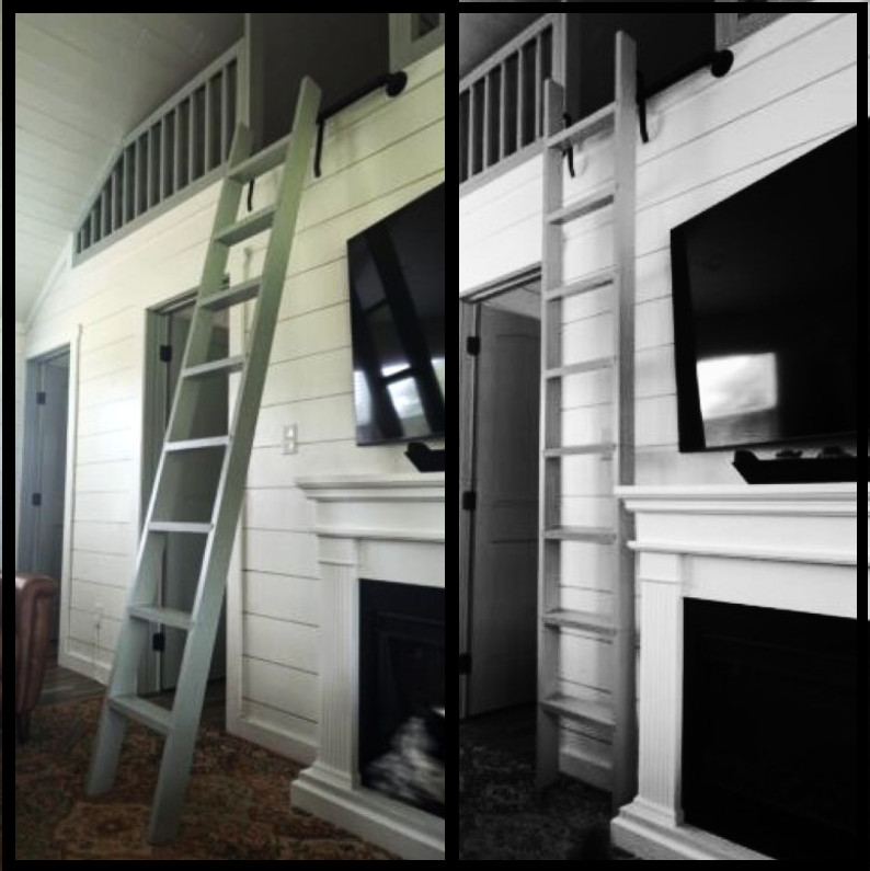 9ft-FULLY ASEMBLED-gray-LADDER plus*PUSH IN/PULL OUT*HARDWRE-3ft Pipe Rail+Hooks gallery