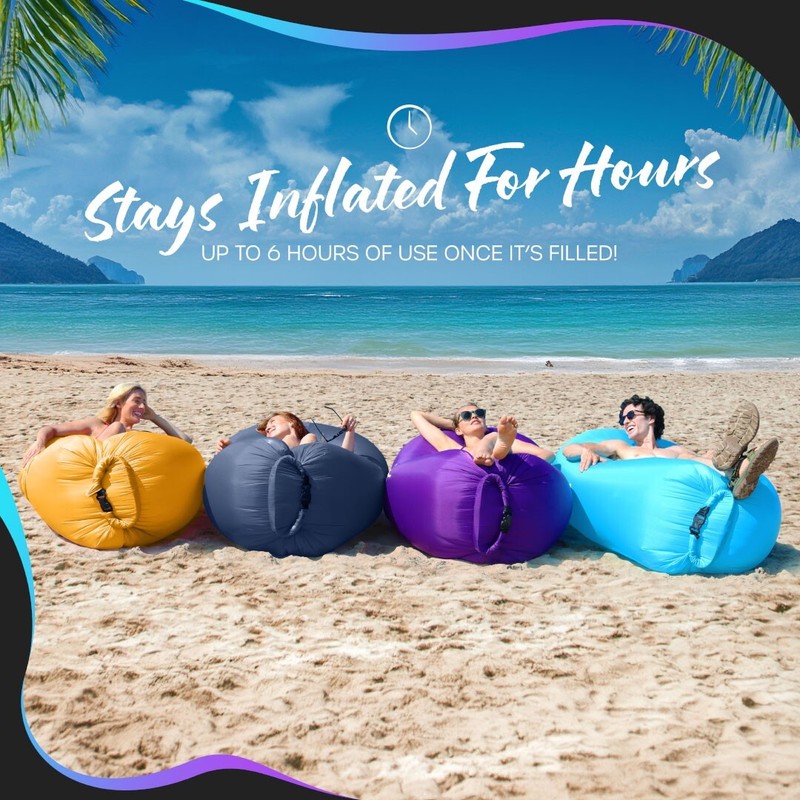 Mockins Inflatable 2 Pack Navy & Saffron Blow Up Lounger Beach Sofa Bed Chair gallery