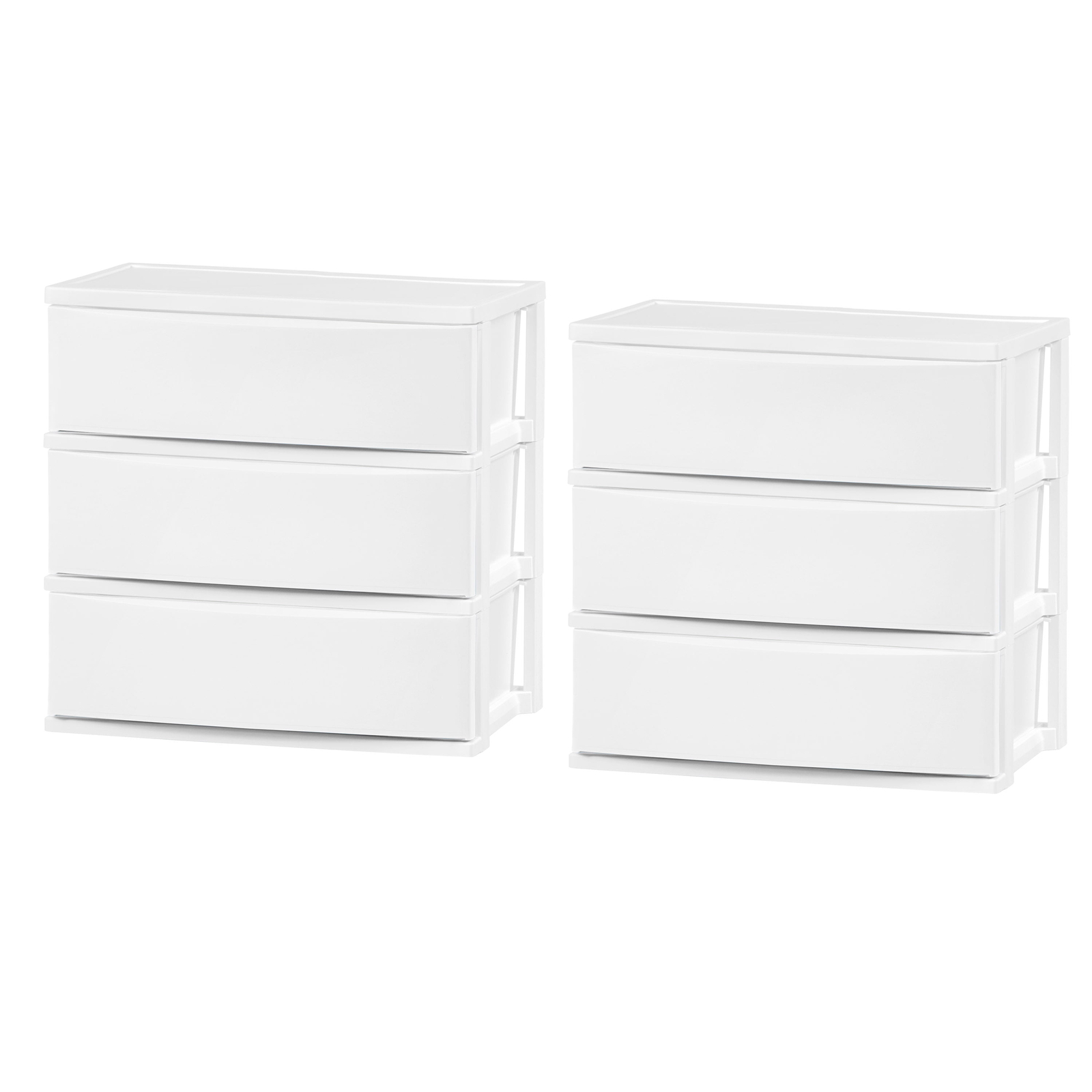 3 Wide Drawer Storage, Organizer Unit for Bedroom, Living Room, White, Set of 2 gallery