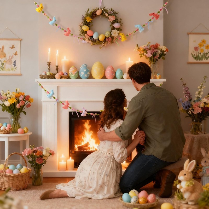 Gilprop Easter Decorations Garland Bunny Velvet Hanging Banner Wooden Beads gallery