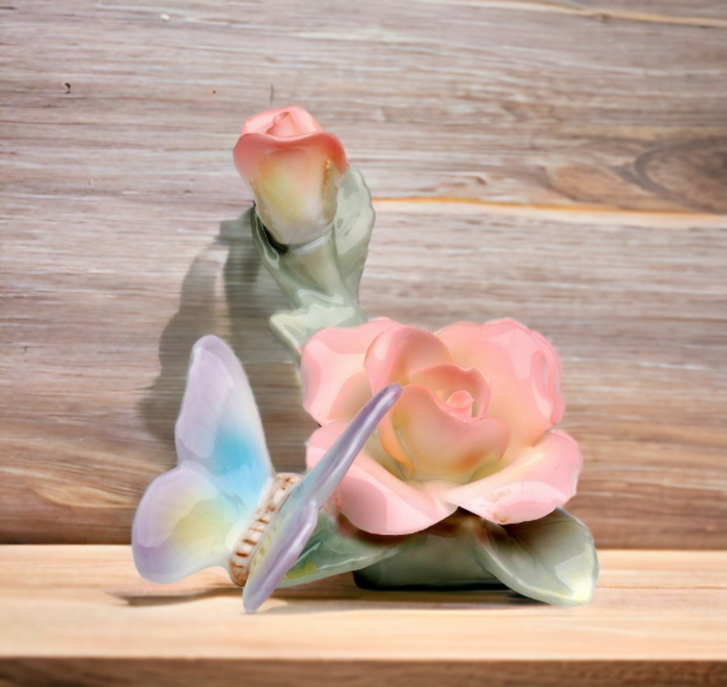 Ceramic Butterfly With Rose Figurine, Home Décor, Gift for Her, Gift for Mom, Na gallery
