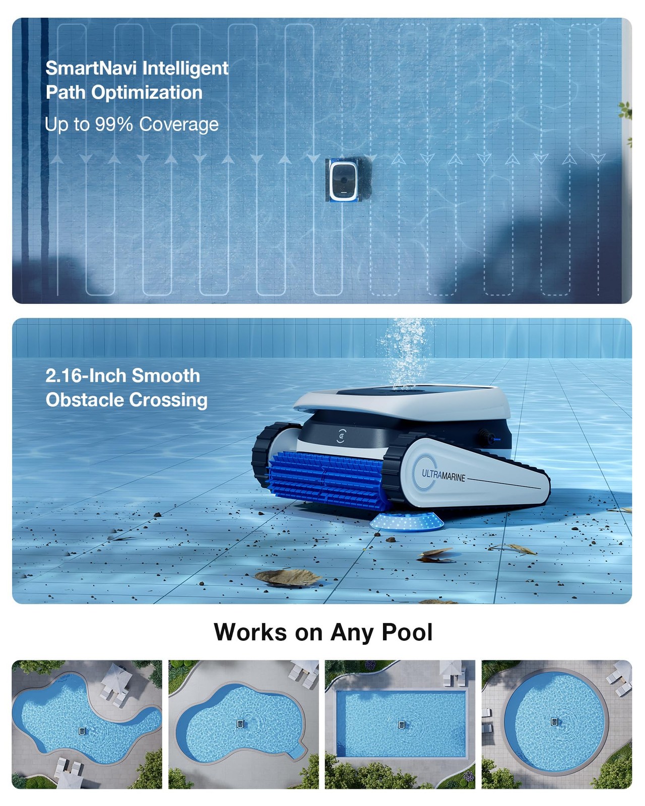 Cleaner Robot 4800GPH UltraPure Suction 180Min Runtime ECOVACS P1 Pool Cordless gallery