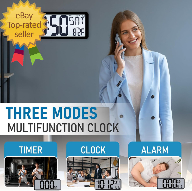 Atomic Clock with Backlight, 14.2" Large Digital Wall Clock Battery Operated gallery