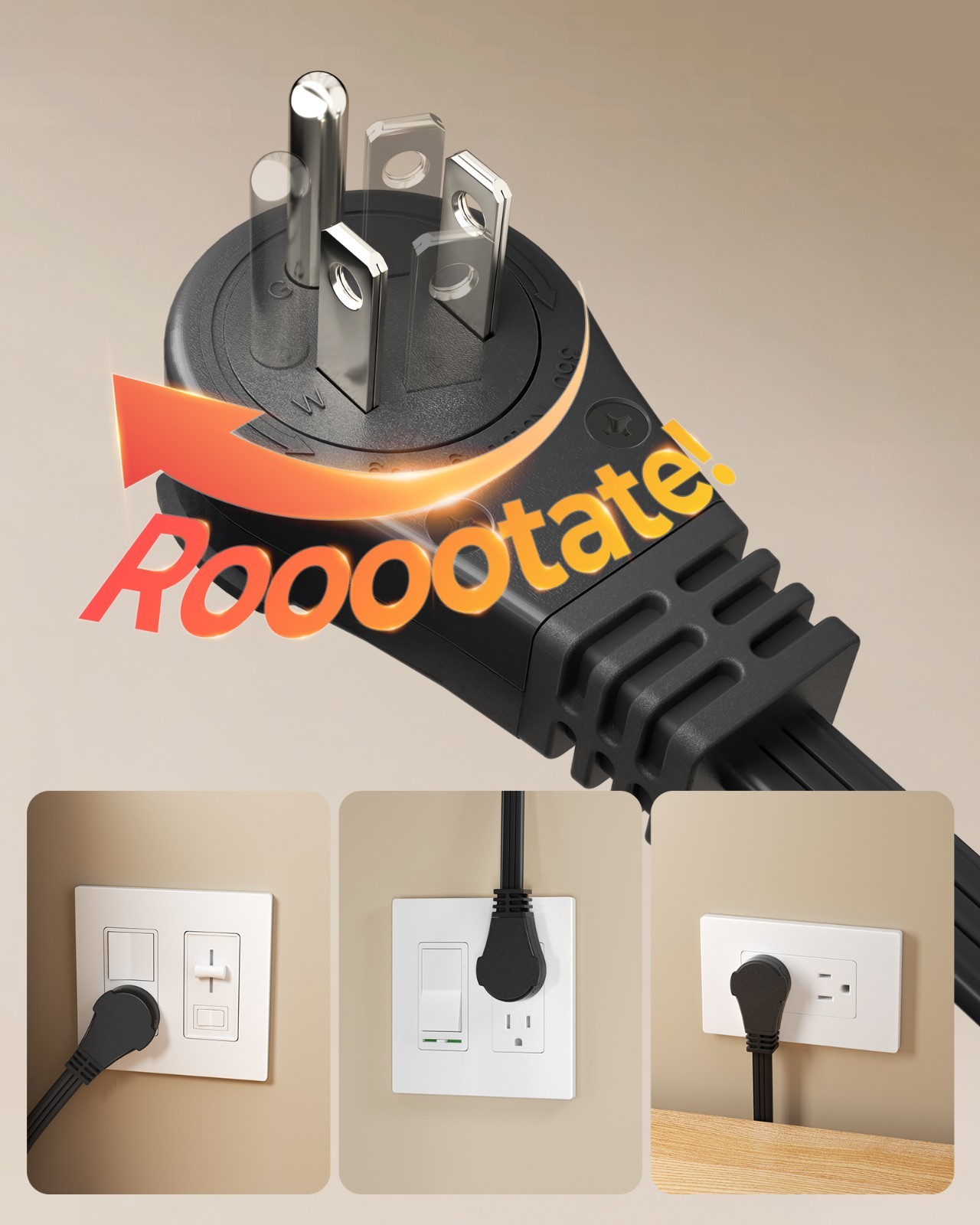 DEWENWILS 6FT Flat Plug Extension Cord, 360° Rotating Plug, 3 Prong Ultra Thin gallery