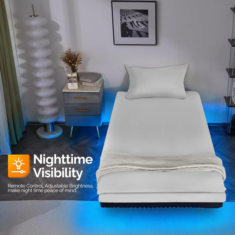 Floating Bed Frame Twin Size Smart LED Lights & Charging Station Easy Assembly gallery