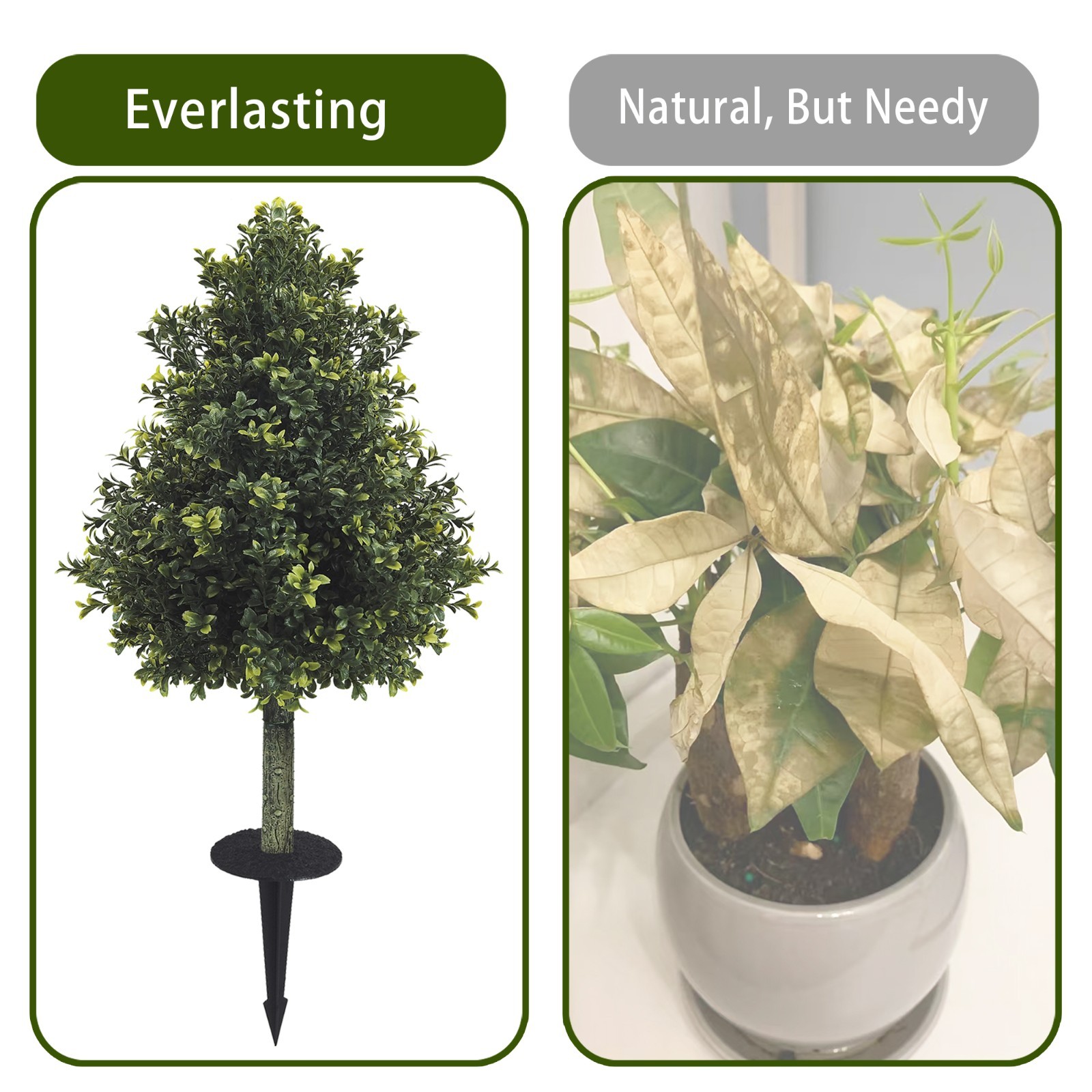 2Pack Artificial Boxwood Topiary, Outdoor Fake Evergreen Plants with GroundStake gallery