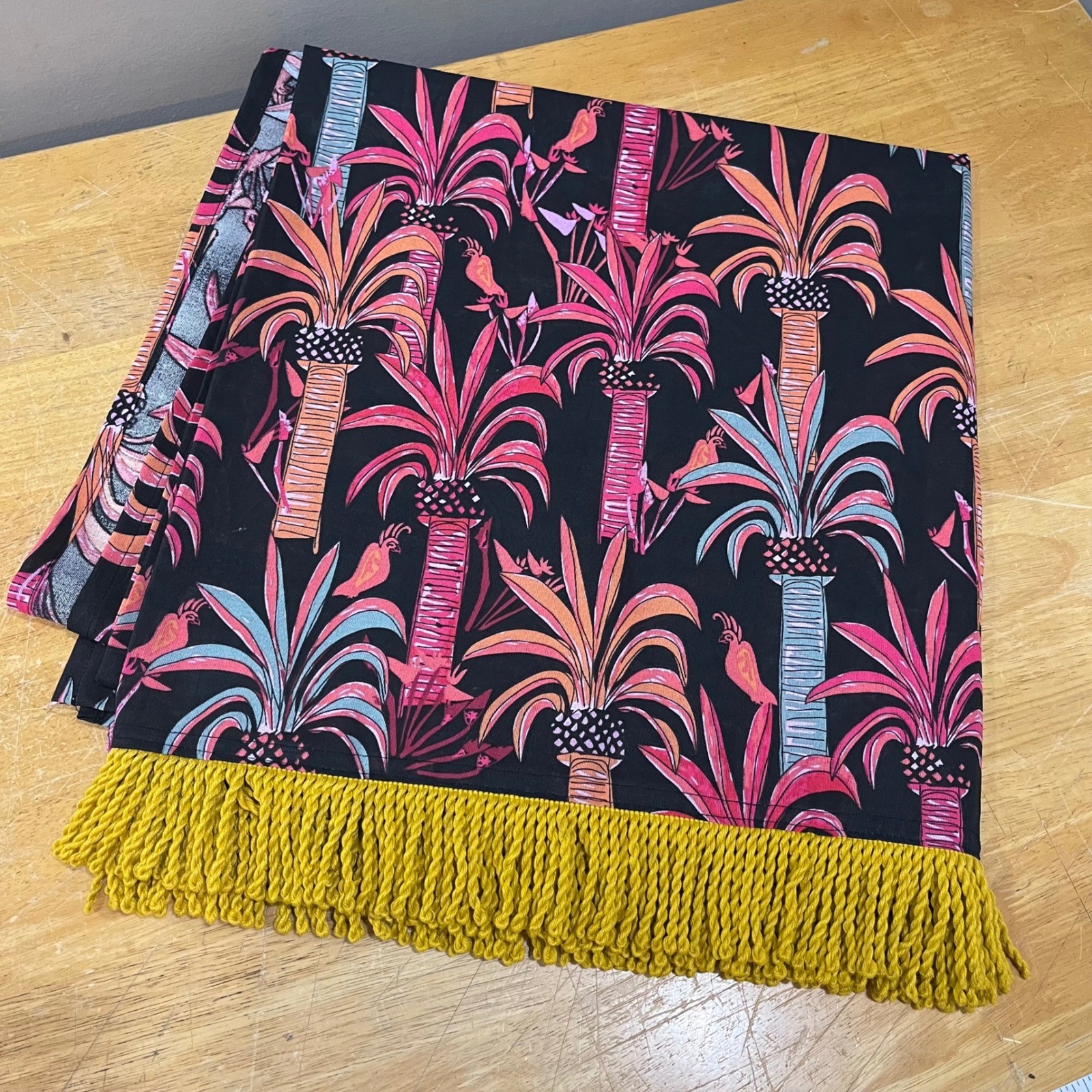 Opalhouse Jungalow Tropical Palm Tree Bird Fringe Throw Blanket Black Pink Boho gallery