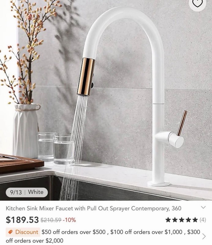 White/Gold Single Handle Pull-Out High Arc Kitchen Faucet Single-Hole Deck Mount gallery