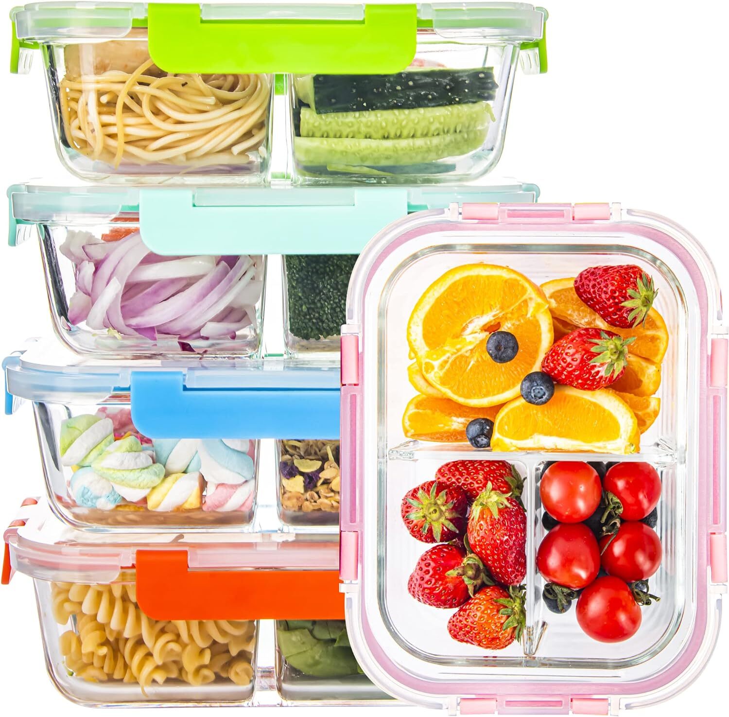Glass Food Storage Containers 3 Compartment with Lids 5 Pack 34Oz Divided gallery