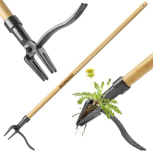 WORKPRO Weed Puller Tool Heavy-Duty 4-Claw Cast Iron Head Stand-Up Weeder USA