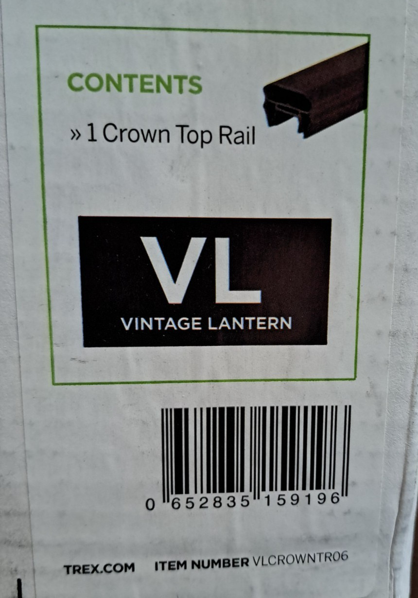 TREX TRANSCEND VINTAGE LANTERN COMPOSITE 6 FT ( 67.5" ) CROWN TOP RAIL gallery