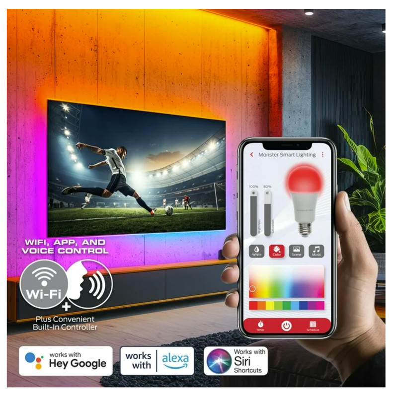 Monster Smart Lighting Indoor LED Light Strip, RGBIC Multicolor Flow LED Lights gallery