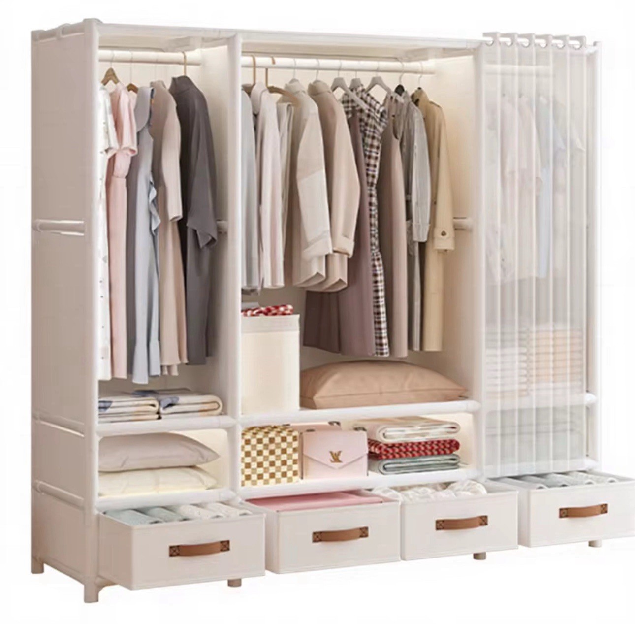 Portable Freestanding Closet Wardrobe w/ Rod, 2 Shelves, Drawers gallery