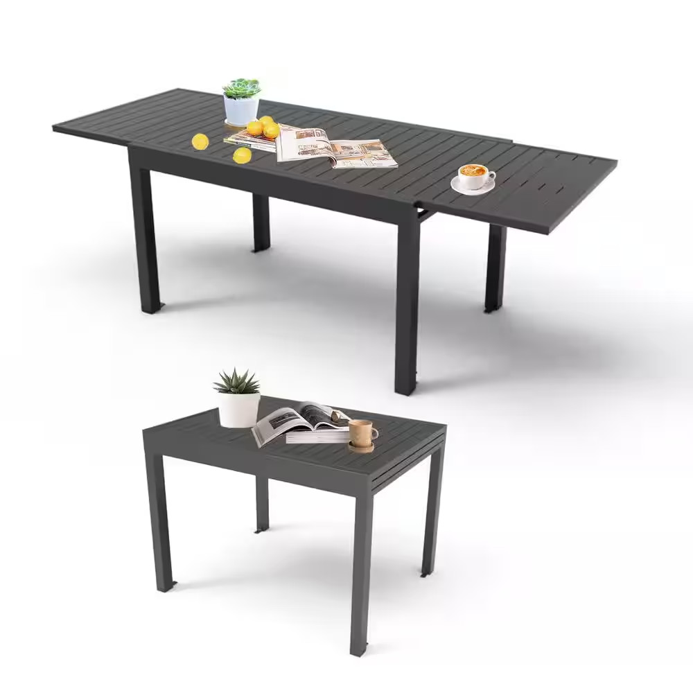 Dark Brown Rectangular Aluminum Outdoor Dining Table Withextension 35 In. to 71 gallery