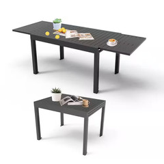 Dark Brown Rectangular Aluminum Outdoor Dining Table Withextension 35 In. to 71